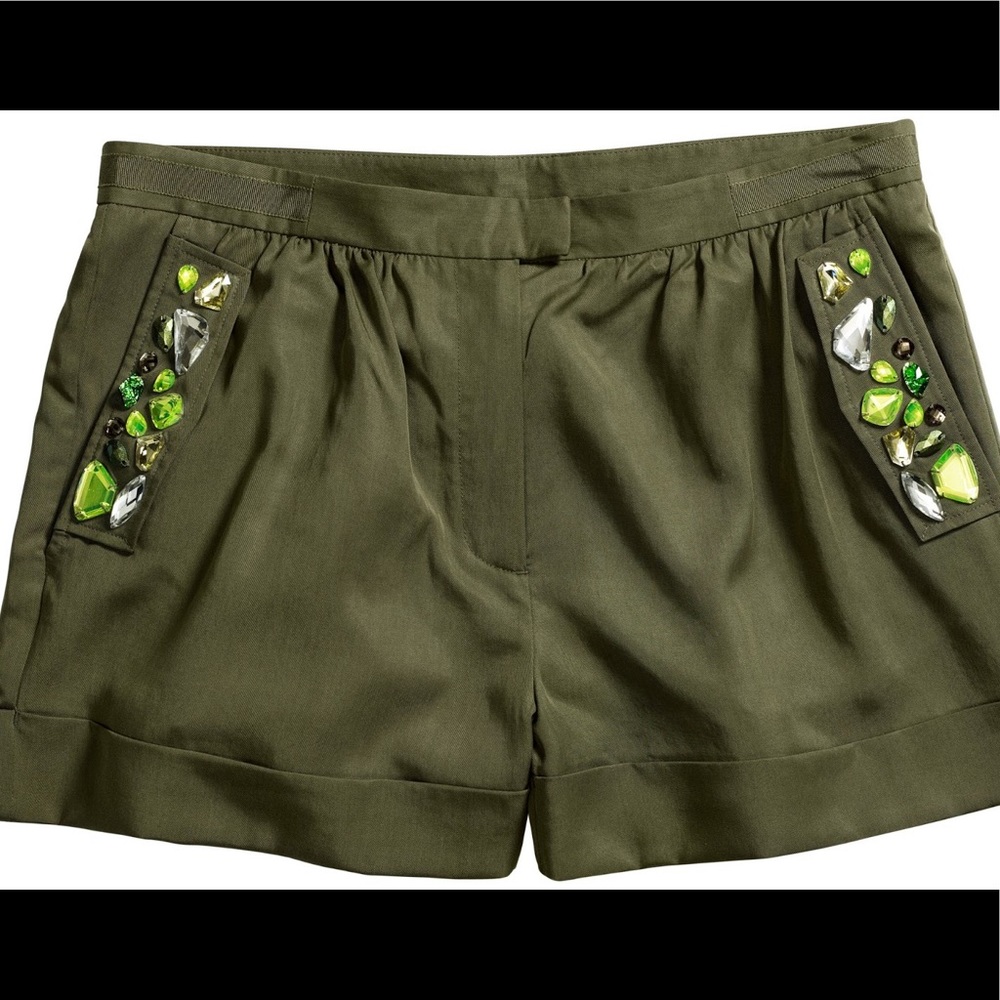 ✨H&M Conscious Collection: Olive Green Studded Bejeweled Shorts✨